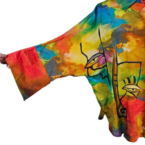 Dilemma New York Abstract Watercolor Button-Up Shirt OS Oversized Art to Wear - Picture 10 of 10